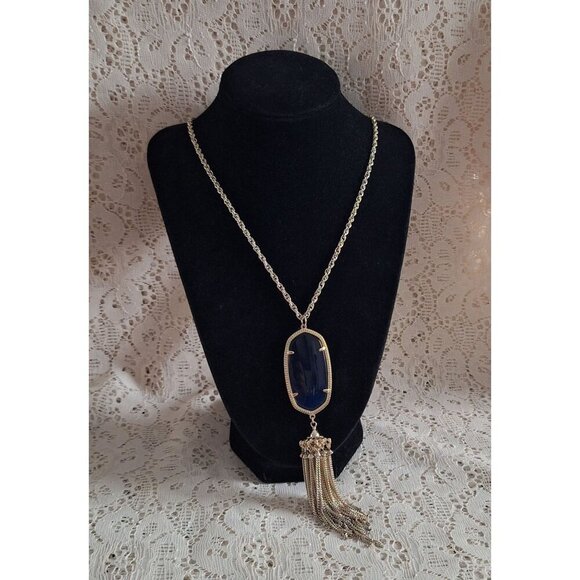 EUC Kendra Scott Rayne Long Pendant Necklace in Dark Blue - Picture 1 of 11